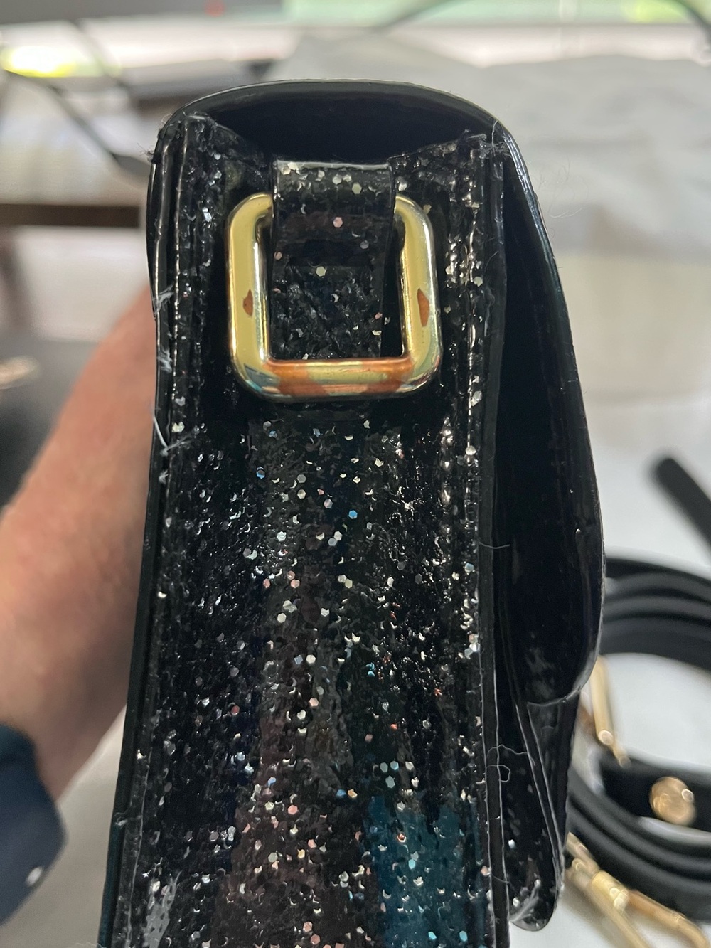 kate spade Black Glitter Mini Scout Satchel/Crossbody with Gold Hardware - Picture 4 of 10